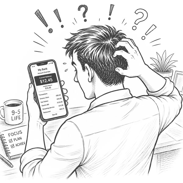 Checking a bank balance while planning personal finances